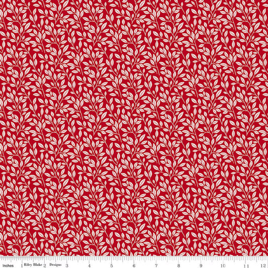 Radiant Ruby - Leaves, Schoolhouse - PER 1/4 YARD