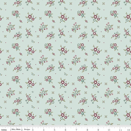Renew - Floral, Bleached Denim - PER 1/4 YARD