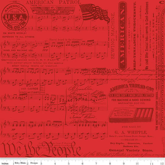Sew America, Patriotic Text Red - PER 1/4 YARD