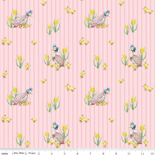 Peter Rabbit & Friends, Duck Stripe Pink - PER 1/4 YARD