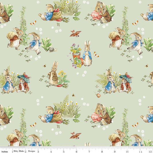 Peter Rabbit & Benjamin Bunny, Main Green - PER 1/4 YARD