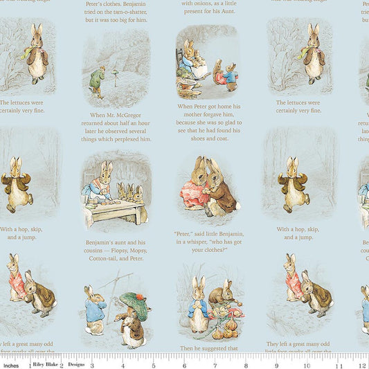 Peter Rabbit & Benjamin Bunny, Story Time Blue - PER 1/4 YARD