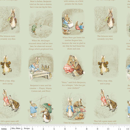 Peter Rabbit & Benjamin Bunny, Story Time Green - PER 1/4 YARD