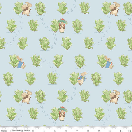 Peter Rabbit & Benjamin Bunny, Lettuce Patch Blue - PER 1/4 YARD