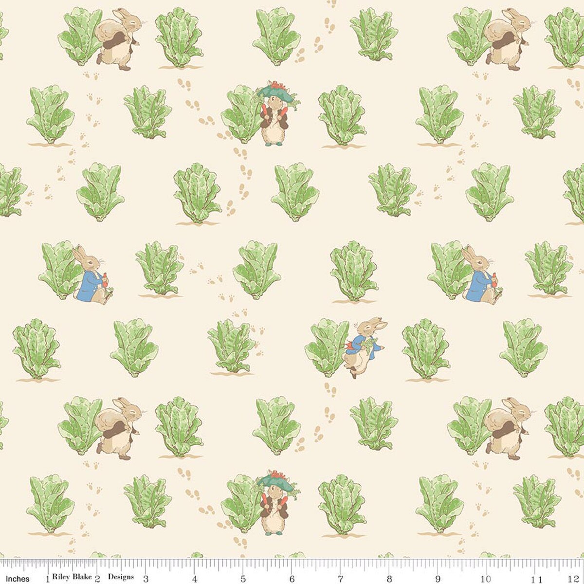 Peter Rabbit & Benjamin Bunny, Lettuce Patch Cream - PER 1/4 YARD