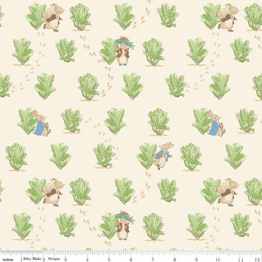 Peter Rabbit & Benjamin Bunny, Lettuce Patch Cream - PER 1/4 YARD