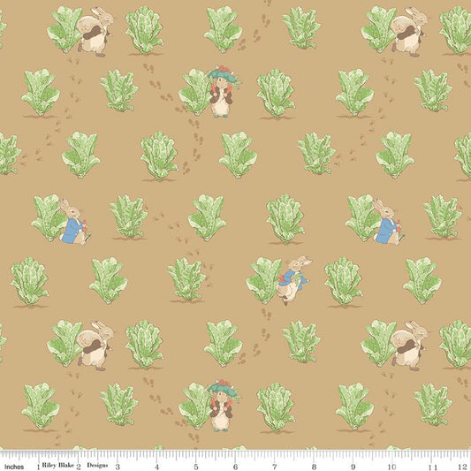Peter Rabbit & Benjamin Bunny, Lettuce Patch Tan - PER 1/4 YARD