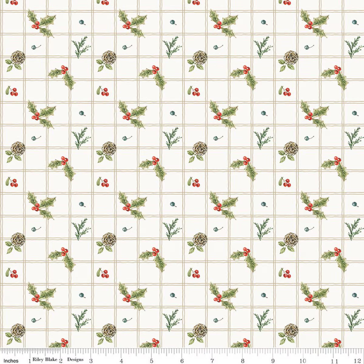 Holiday Spirit - Holly, Cream - PER 1/4 YARD