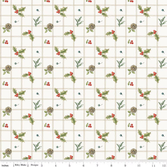 Holiday Spirit - Holly, Cream - PER 1/4 YARD