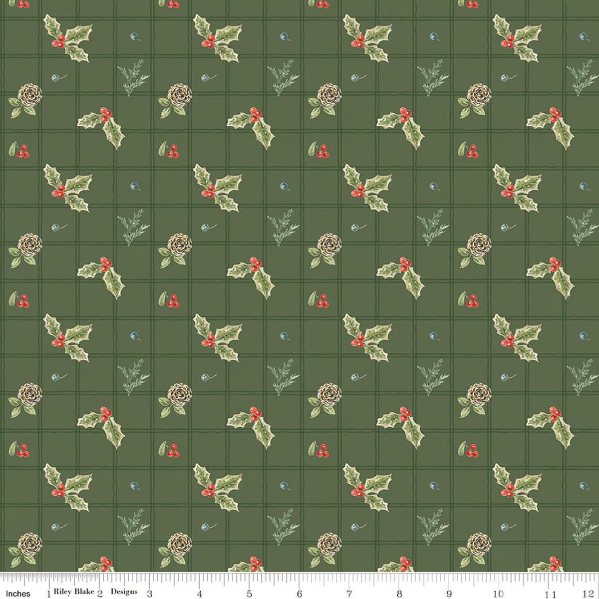 Holiday Spirit - Holly, Green - PER 1/4 YARD