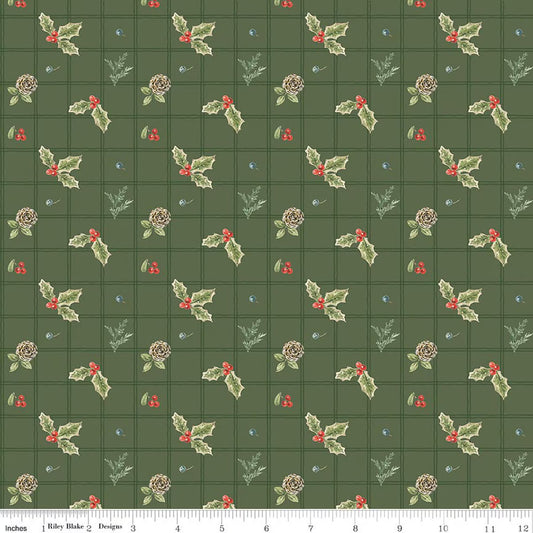 Holiday Spirit - Holly, Green - PER 1/4 YARD
