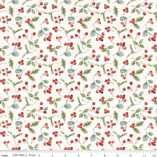 Holiday Spirit - Berries, Cream - PER 1/4 YARD