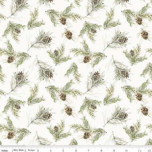 Holiday Spirit - Pinecones, Cream - PER 1/4 YARD