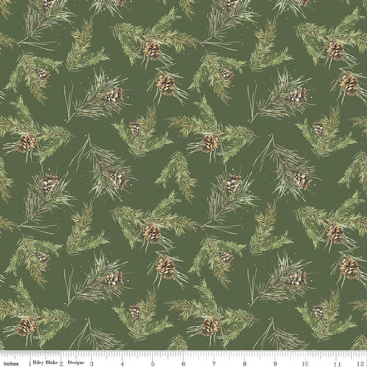 Holiday Spirit - Pinecones, Green - PER 1/4 YARD