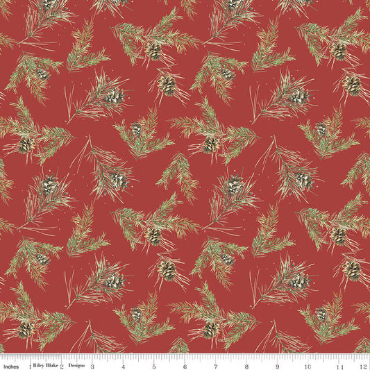 Holiday Spirit - Pinecones, Red - PER 1/4 YARD