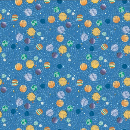 Blast Off! - Planets, Blue - PER 1/4 YARD