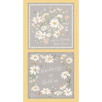 Daisy Field - 24" Pillow Panel, Gold