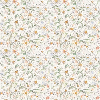 Daisy Field - Packed Floral, Cream - PER 1/4 YARD