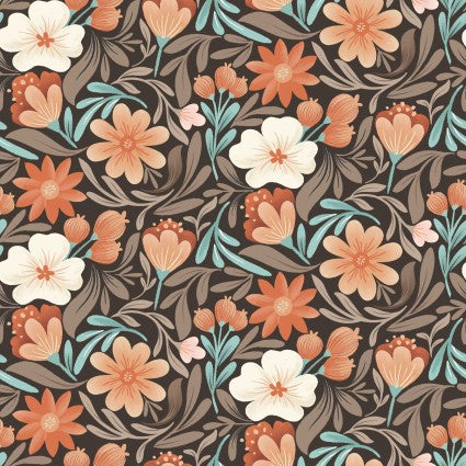 Perfect Blend - Digital Floral, Dark Brown - PER 1/4 YARD