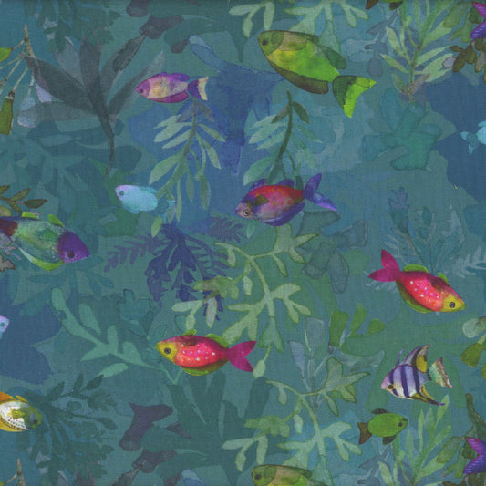 Coral Reef - Fish, Blue - PER 1/4 YARD