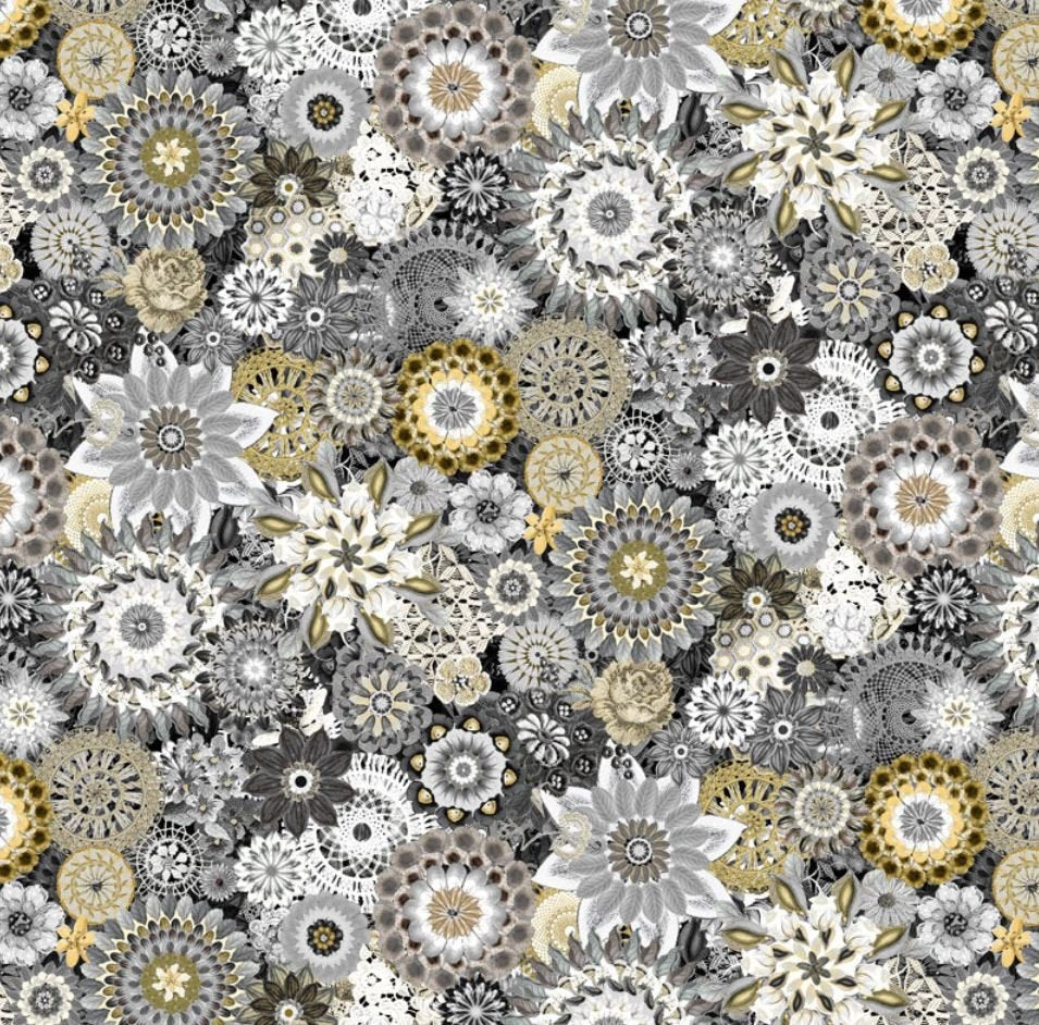 Floral Crochet Cream/Gold/Black 108" Wide Back
