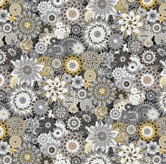 Floral Crochet Cream/Gold/Black 108" Wide Back