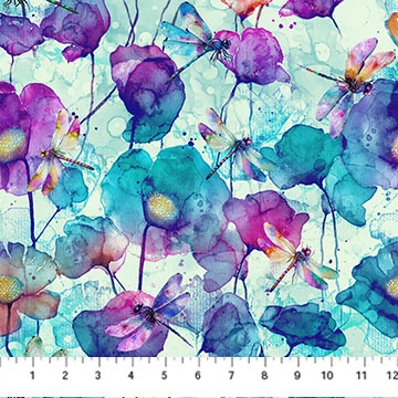 Dragonfly Dance, Seafoam Multi Large Floral - PER 1/4 YARD