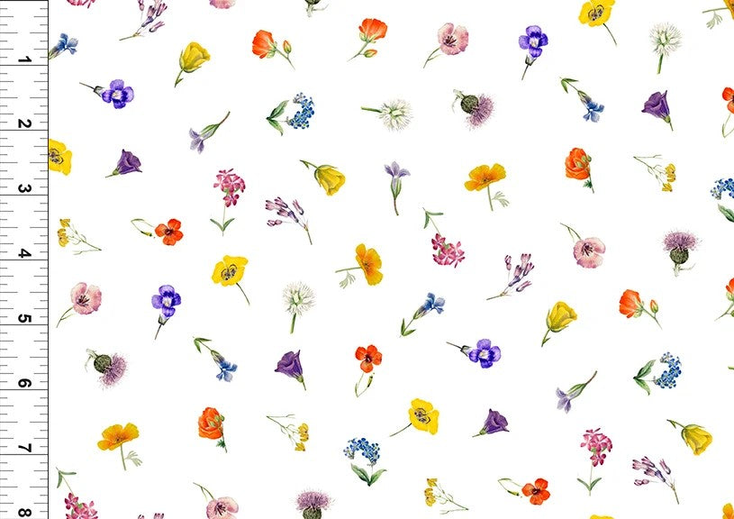All TN/KY State Shop Hop 2026 - Flower Stems, White - PER 1/4 YARD PRE-ORDER