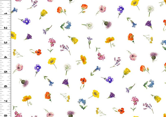 All TN/KY State Shop Hop 2026 - Flower Stems, White - PER 1/4 YARD PRE-ORDER