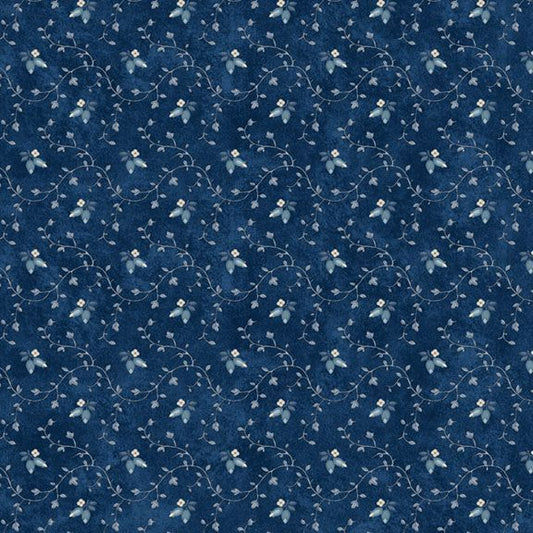 Genevieve - Rosebud Vine, Navy - PER 1/4 YARD
