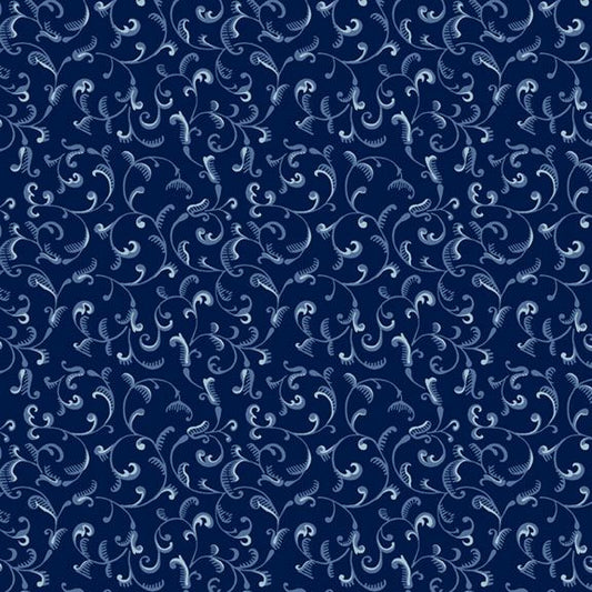 Genevieve - Scrollwork, Navy - PER 1/4 YARD