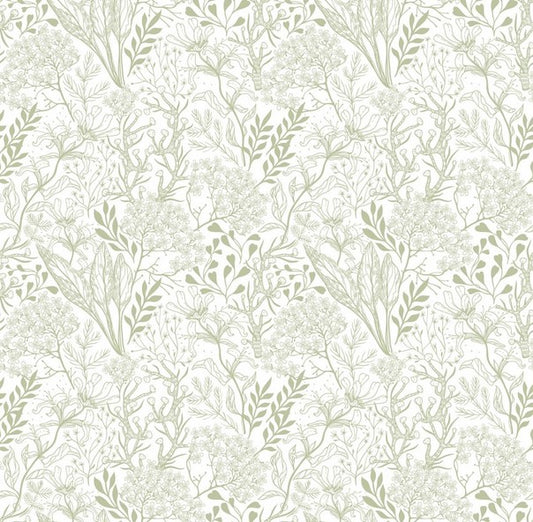 Whimsy - Feint Flowers and Vines, White - PER 1/4 YARD