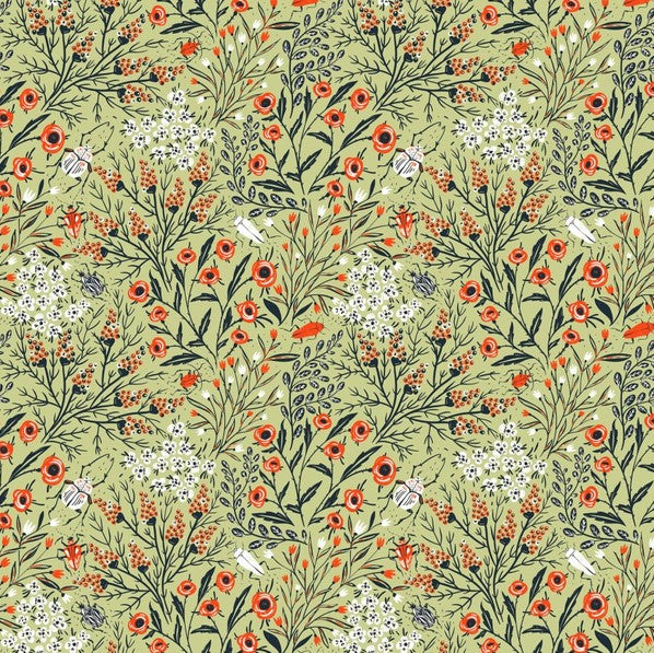 Whimsy - Wild Flower Clusters, Green - PER 1/4 YARD