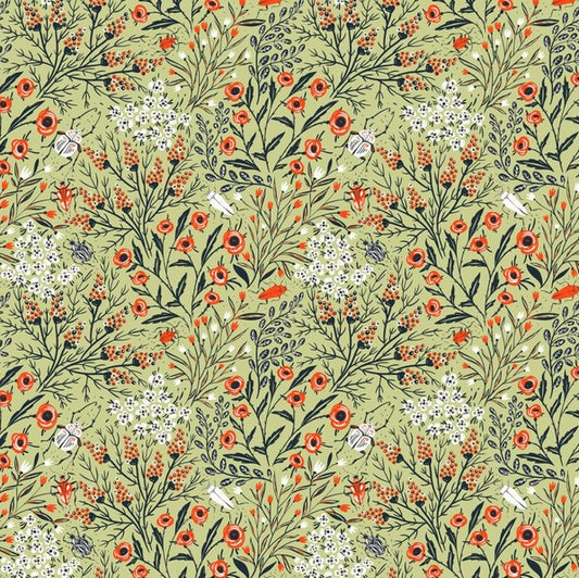 Whimsy - Wild Flower Clusters, Green - PER 1/4 YARD