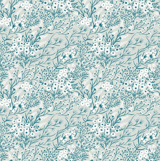 Whimsy - Flowers and Vines, Grey - PER 1/4 YARD