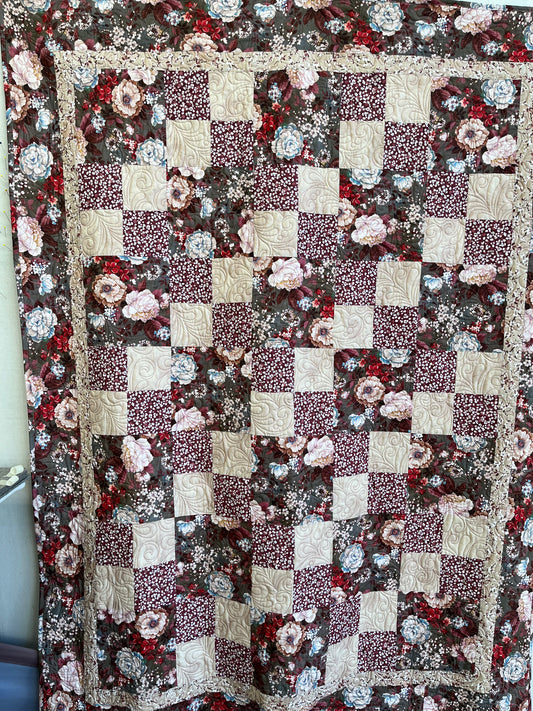 Handmade Quilt - Shabby Chic Four Patch (Le Jardin) 51 x 68