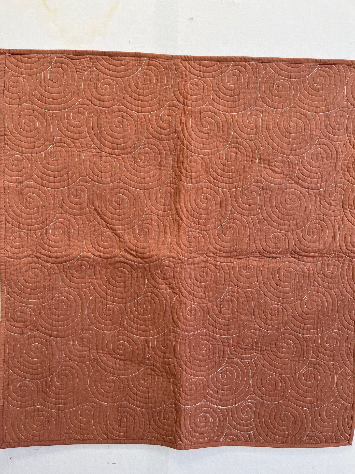 Handmade Quilt - Whole Cloth Salmon with Swirls 33 x 36"