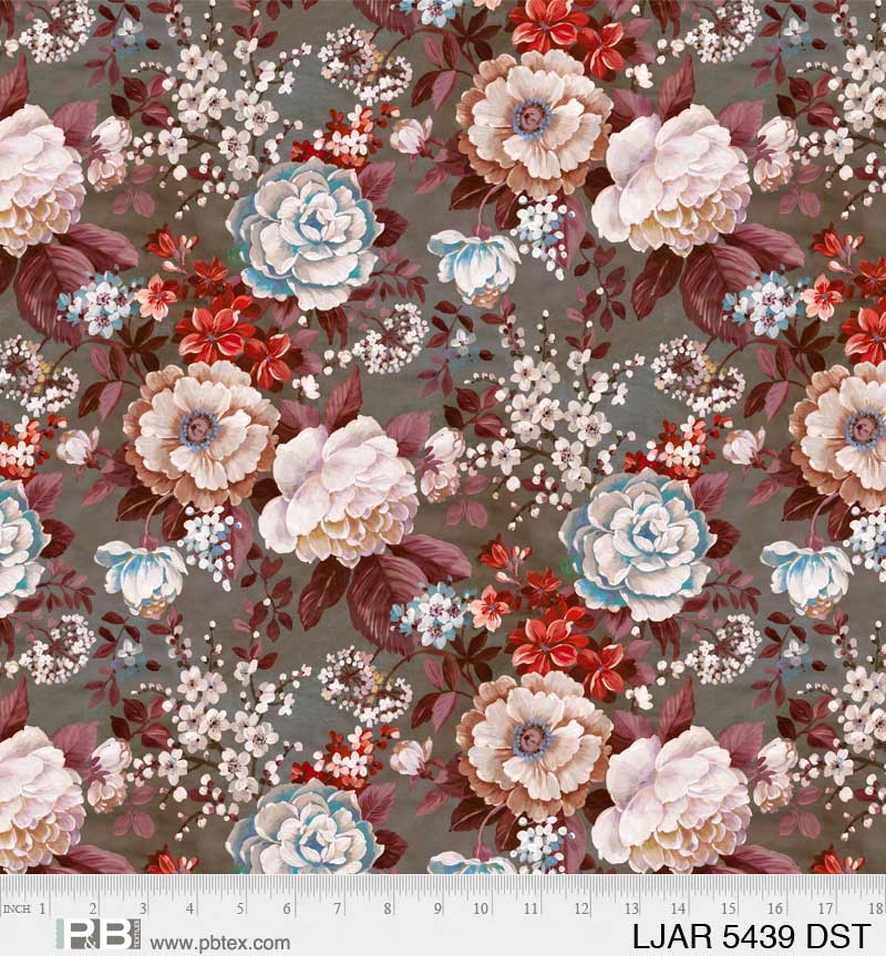 Le Jardin - Garden Blooms, Darker Stone/Warm Grey - PER 1/4 YARD