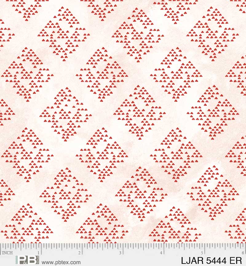 Le Jardin - Diamond Geo, Ecru/Red - PER 1/4 YARD