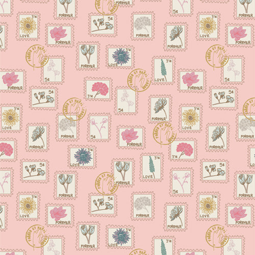 Love Letters - Floral Postage, Rose - PER 1/4 YARD