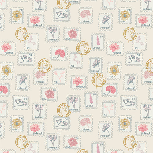 Love Letters - Floral Postage, Pearl - PER 1/4 YARD