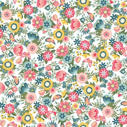 Vintage Flora - White, Floral - PER 1/4 YARD
