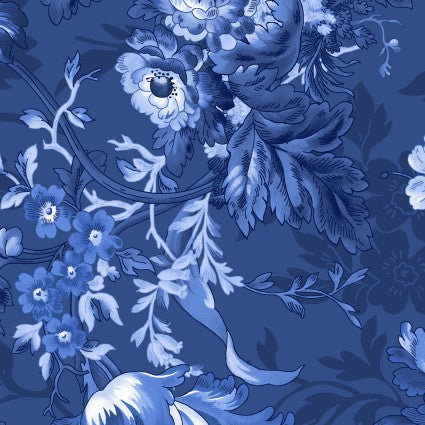 Blue Belle - Large Floral, Navy - PER 1/4 YARD