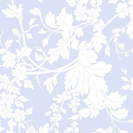 Blue Belle - Leaves, White - PER 1/4 YARD