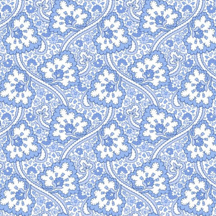Blue Belle - Paisley, White - PER 1/4 YARD