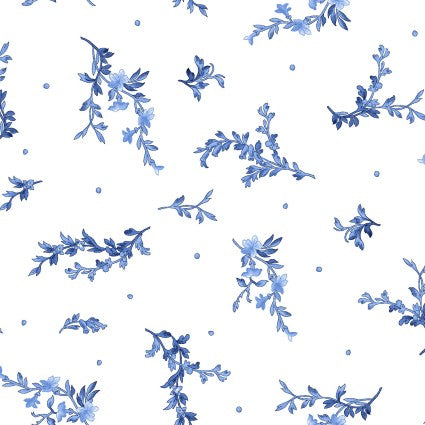 Blue Belle - Tossed, White - PER 1/4 YARD