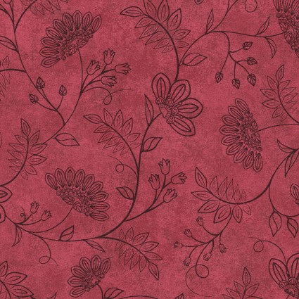 Operetta - Flowering Vines, Red/Black - PER 1/4 YARD