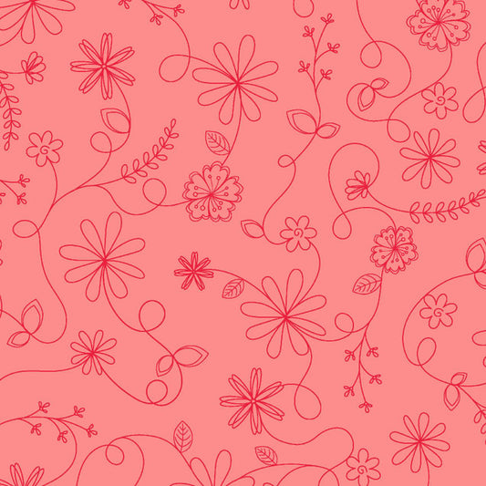 Kimberbell Basics - Swirl Floral, Peach - PER 1/4 YARD