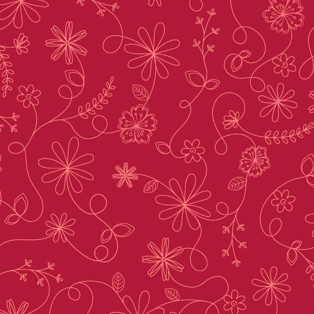 Kimberbell Basics - Swirl Floral, Red - PER 1/4 YARD