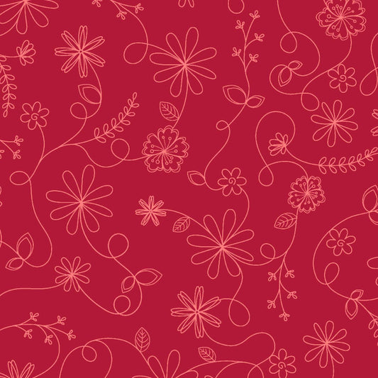 Kimberbell Basics - Swirl Floral, Red - PER 1/4 YARD
